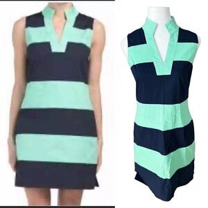 Sail to Sable- Shake It All Shift Dress in Mint Green Navy Blue Color Block, XS